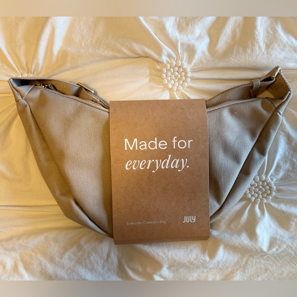 July Handbags - NWT— July Crescent Bag—100% Cotton Canvas, Zip Top Closure, Tan—So Versatile!